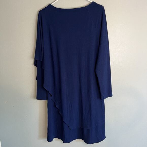 Soft Surroundings Marla Dress Womens Sz M Lagonlook Blue Knit V-Neck Midi Blue - Picture 9 of 12